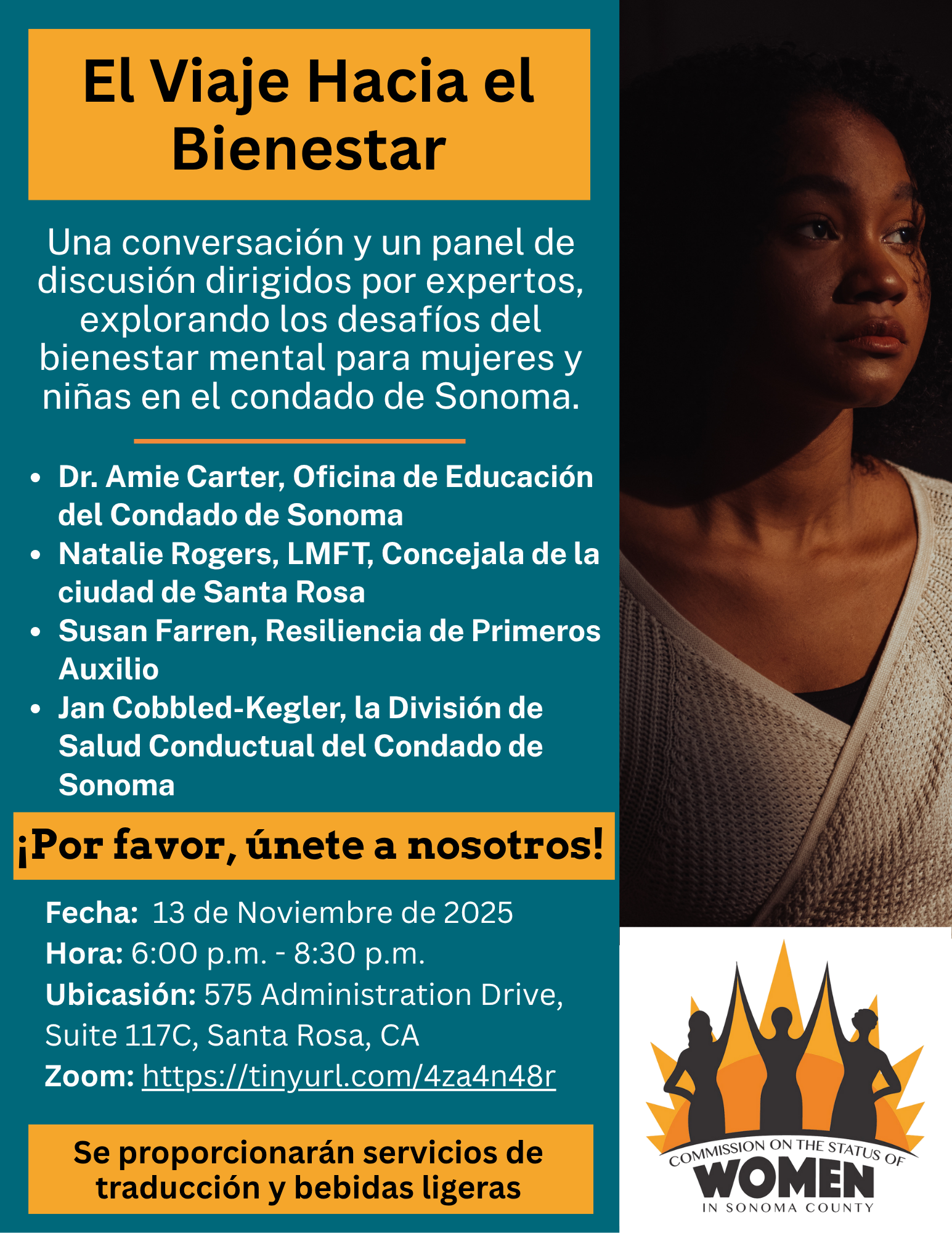 Flyer image of the Commission on the Status of Women event on November 13, 2025 at 6pm