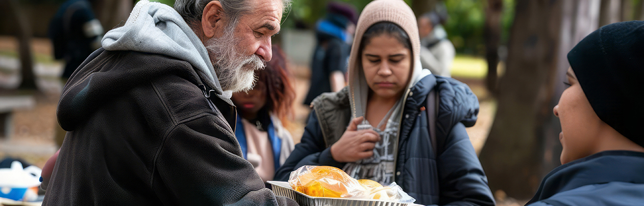 man with tray of food